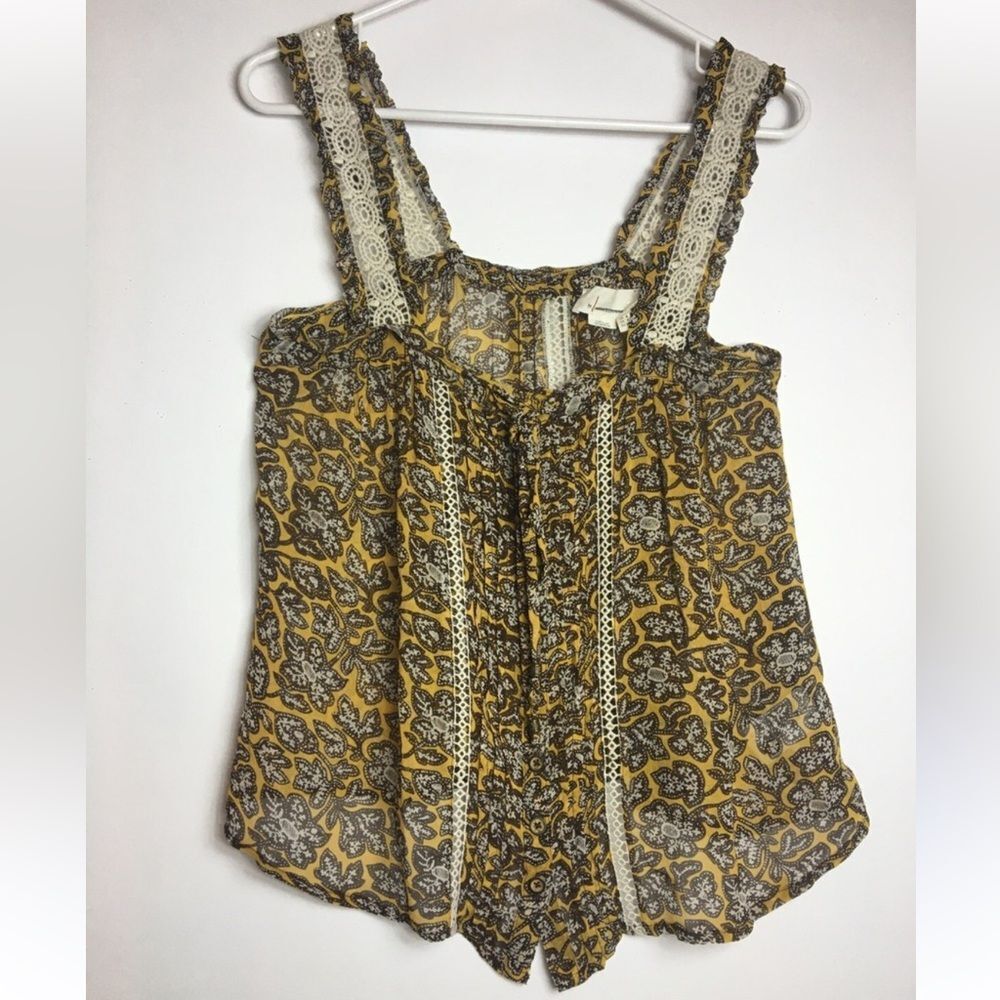 Anthropologie Yellow and Brown Floral Blouse